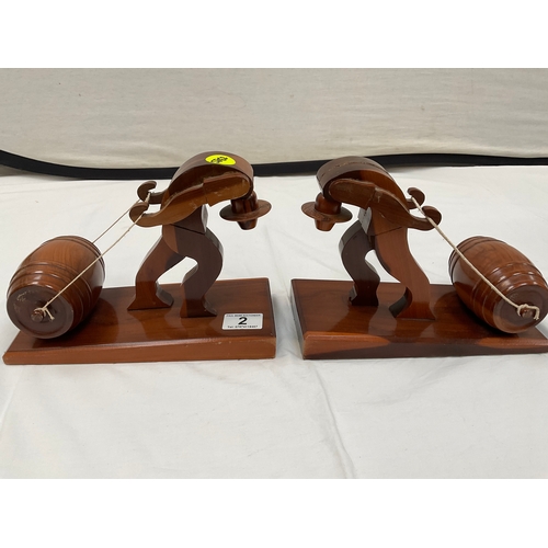 2 - A PAIR OF DECORATIVE WOODEN BOOK ENDS