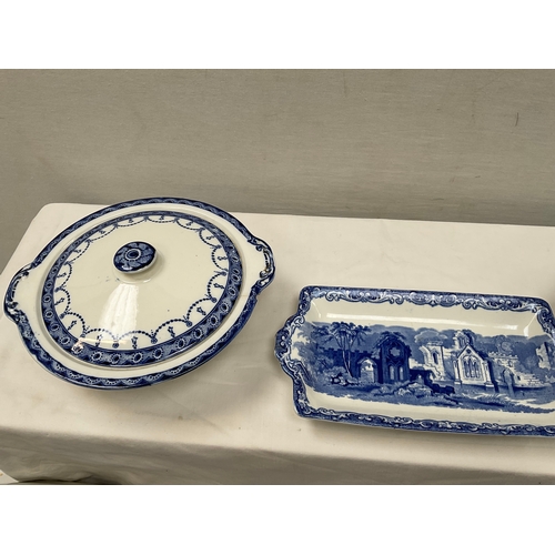 17 - LARGE QUANTITY OF BLUE AND WHITE CHINA WARE TO INCLUDE TWO LARGE CHARGERS, TWO LIDDED VEGETABLE DISH... 