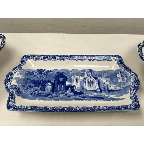 17 - LARGE QUANTITY OF BLUE AND WHITE CHINA WARE TO INCLUDE TWO LARGE CHARGERS, TWO LIDDED VEGETABLE DISH... 