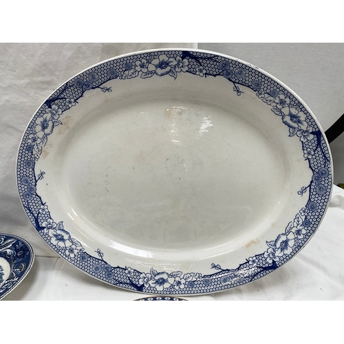 17 - LARGE QUANTITY OF BLUE AND WHITE CHINA WARE TO INCLUDE TWO LARGE CHARGERS, TWO LIDDED VEGETABLE DISH... 