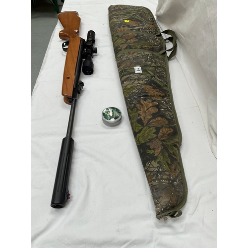 19 - “HATSAN” EDGAR BROTHERS BREAKER 900X .22 AIR GUN WITH HAWKE SCOPE, CARRY CASE AND PELLETS