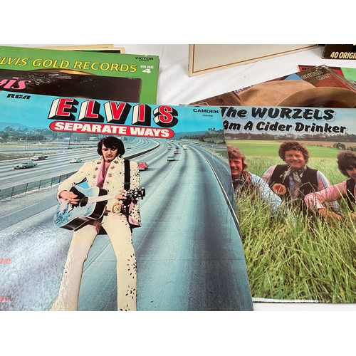 20 - LARGE QUANTITY OF LPS AND SINGLES TO INCLUDE ELVIS, JONNY CASH, THE WURZELS AND DON WILLIAMS