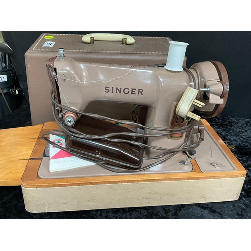 27 - TWO VINTAGE ELECTRIC SEWING MACHINES WITH ORIGINAL CASES - SINGER AND ALFA