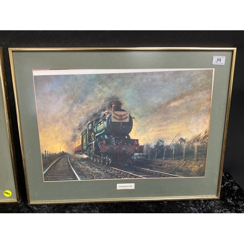 39 - TWO FRAMED PRINTS OF TRAINS “THE CHELTENHAM FLYER” AND “GOLDEN ARROW”. BOTH PICTURES MEASURING 26” x... 