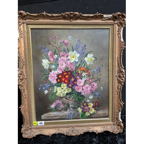 40 - TWO ORIGINAL FRAMED OILS ON CANVAS - STILL LIFE, SIGNED ALBERT WILLIAMS. FRAMES A/F, 19” x 23” AND 2... 