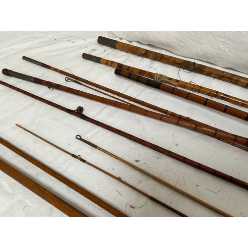 46 - QUANTITY OF VINTAGE SPLIT CANE FISHING RODS TO INCLUDE MILLWARD, RELIANCE ETC