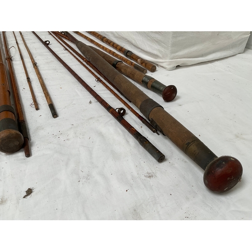 46 - QUANTITY OF VINTAGE SPLIT CANE FISHING RODS TO INCLUDE MILLWARD, RELIANCE ETC