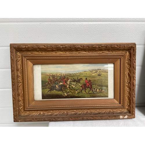 48 - FIVE VICTORIAN GILT AND WOODEN FRAMES TO INCLUDE HUNTING SCENE ETC