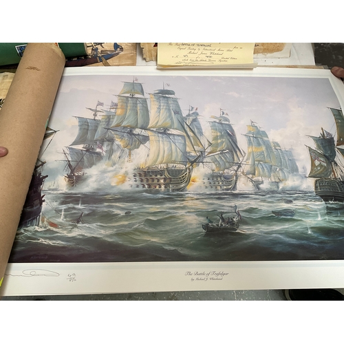 49 - QUANTITY OF UNFRAMED LIMITED EDITION PRINTS TO INCLUDE THE BATTLE OF TRAFALGAR, THE BOSTON TEA PARTY... 