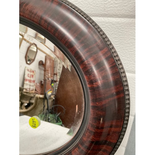 53 - EDWARDIAN ROSEWOOD VENEERED OVAL WALL MIRROR 27” x 19”