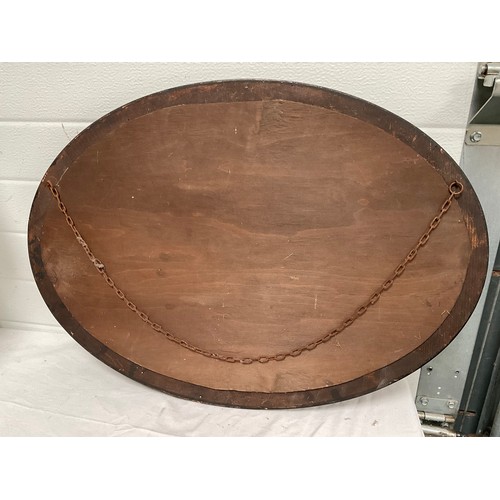 53 - EDWARDIAN ROSEWOOD VENEERED OVAL WALL MIRROR 27” x 19”