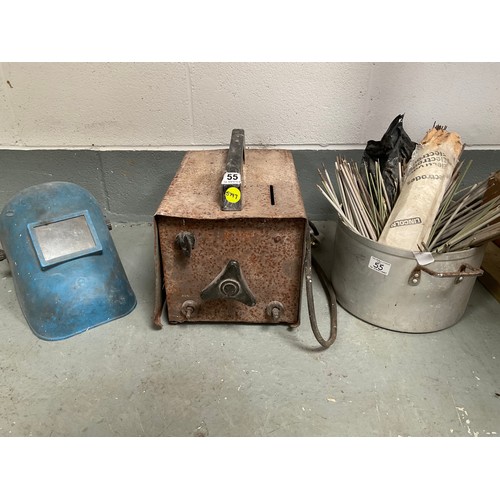 55 - ELECTRIC WELDER,MASK AND RODS A/F