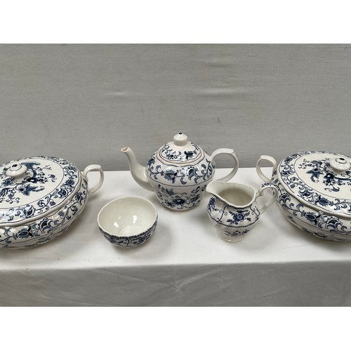 57 - THIRTY FIVE PIECE NIKKO BLUE AND WHITE PATTERNED DINNER AND TEA SERVICE - DISHWASHER, MICROWAVE, OVE... 