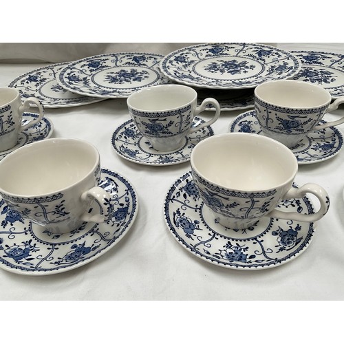 57 - THIRTY FIVE PIECE NIKKO BLUE AND WHITE PATTERNED DINNER AND TEA SERVICE - DISHWASHER, MICROWAVE, OVE... 