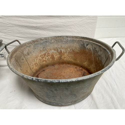 63 - TWO VINTAGE GALVANISED TWIN HANDLED BOWLS