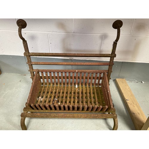 64 - VINTAGE CAST IRON FIRE GRATE WITH BASKET H24” W25” D14”