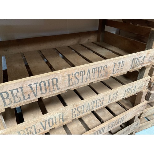 67 - TEN VINTAGE WOODEN ADVERTISING PRODUCE CRATES