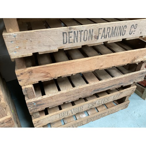 67 - TEN VINTAGE WOODEN ADVERTISING PRODUCE CRATES