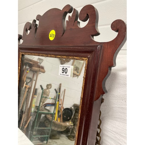 90 - GEORGIAN MAHOGANY FRETWORK DECORATIVE PLATE GLASS WALL MIRROR 27” x 16”