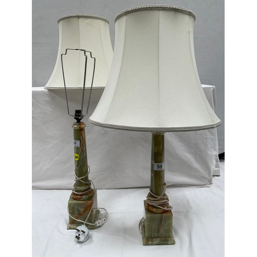 99 - PAIR OF VINTAGE GREEN MARBLE TABLE LAMPS