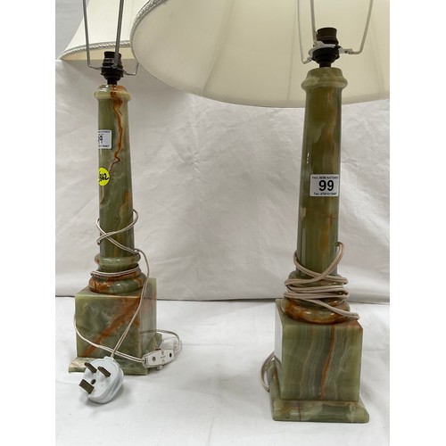 99 - PAIR OF VINTAGE GREEN MARBLE TABLE LAMPS