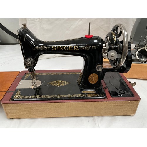 120 - FRISTER AND ROSSMAN ELECTRIC SEWING MACHINE AND A VINTAGE SINGER HAND SEWING MACHINE BOTH IN CASES