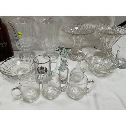 123 - TWO BOXES OF CHINA, GLASS ETC TO INCLUDE DRESSING TABLE SET, JARS, VASES ETC