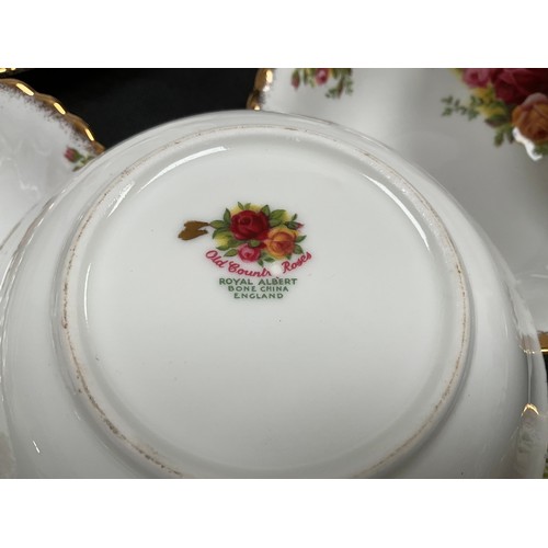 143 - LARGE ROYAL ALBERT COUNTRY ROSE DINNER AND TEA SERVICE TO INCLUDE CLOCK, CAKE STAND ETC - SIXTY TWO ... 