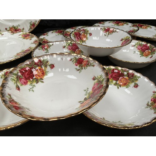 143 - LARGE ROYAL ALBERT COUNTRY ROSE DINNER AND TEA SERVICE TO INCLUDE CLOCK, CAKE STAND ETC - SIXTY TWO ... 