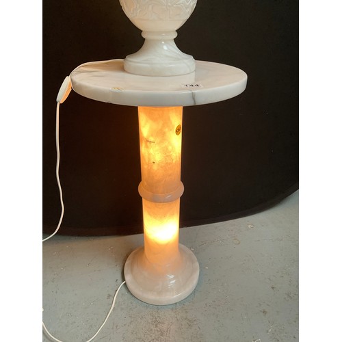 144 - FRENCH MARBLE PEDESTAL H24” DIA16” AND MATCHING ELECTRIC LAMP H19”