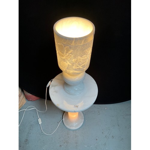 144 - FRENCH MARBLE PEDESTAL H24” DIA16” AND MATCHING ELECTRIC LAMP H19”