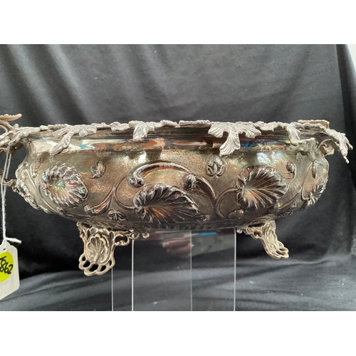 161 - HEAVILY DECORATED WITH FOILAGE TWIN HANDLED CENTREPIECE OR BOWL RIASED ON 4 FEET  STAMPED 925 - WEIG... 