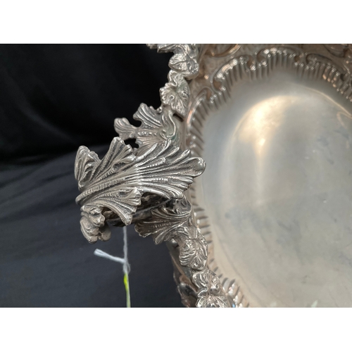 161 - HEAVILY DECORATED WITH FOILAGE TWIN HANDLED CENTREPIECE OR BOWL RIASED ON 4 FEET  STAMPED 925 - WEIG... 