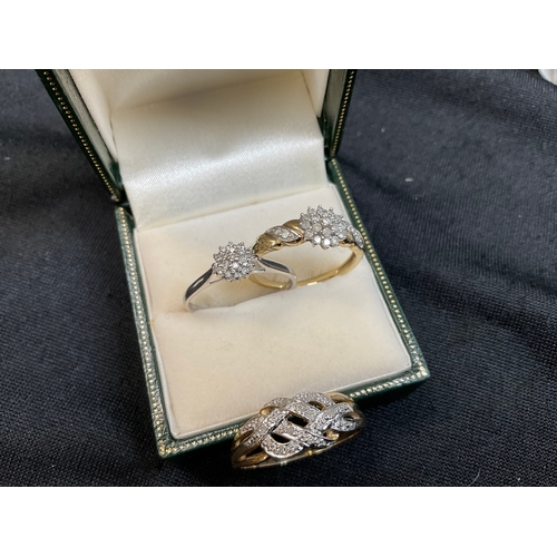 183 - TWO 9CT YELLOW GOLD & DIAMOND RINGS AND 9CT WHITE GOLD & DIAMOND RING (STONE MISSING) TOTAL WEIGHT 6... 