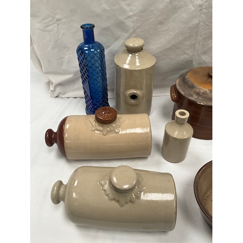 455 - QUANTITY OF VICTORIAN GLAZED EARTHENWARE TO INCLUDE HOT WATER BOTTLES ETC