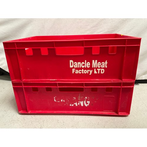 6 - 2 PLASTIC ADVERTISING MEAT CRATES