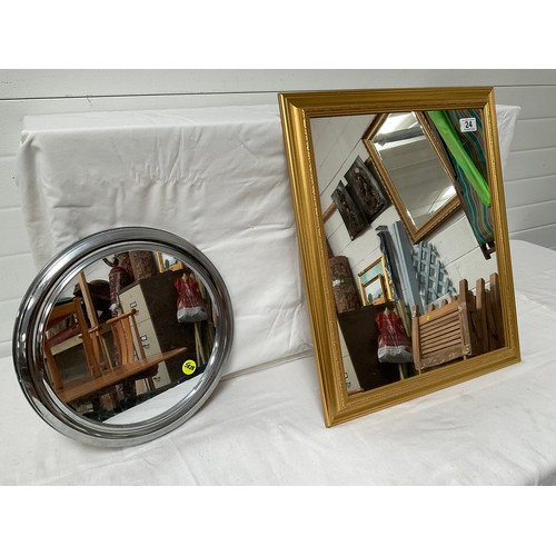 24 - MODERN GILT FRAMED WALL MIRROR 23” x 19” CHROME FRAMED PORTHOLE WALL MIRROR DIA14”