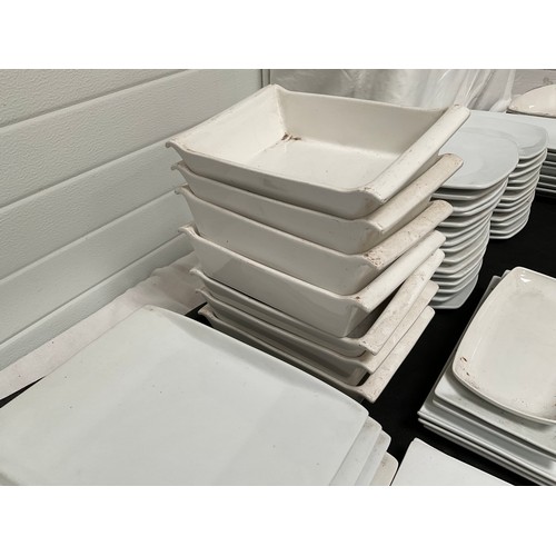 53 - 3 CRATES OF CATERING CHINA TO INCLUDE DINNER PLATES AND SERVING DISHES