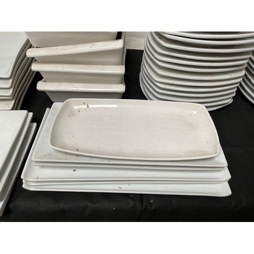 53 - 3 CRATES OF CATERING CHINA TO INCLUDE DINNER PLATES AND SERVING DISHES