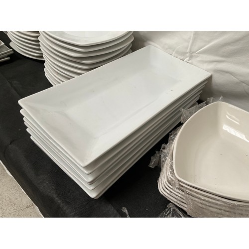 53 - 3 CRATES OF CATERING CHINA TO INCLUDE DINNER PLATES AND SERVING DISHES