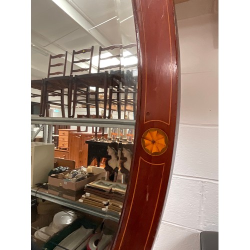 55 - EDWARDIAN MAHOGANY INLAID OVAL WALL MIRROR 33” x 23”