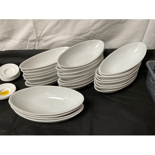 65 - 2 CRATES OF CATERING CHINA TO INCLUDE SERVING DISHES ETC