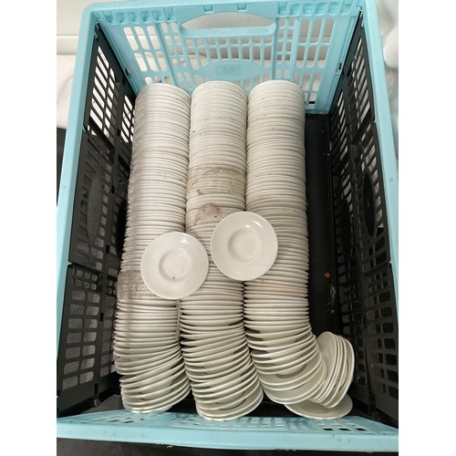 65 - 2 CRATES OF CATERING CHINA TO INCLUDE SERVING DISHES ETC