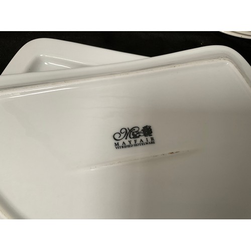 72 - 3 CRATES OF CATERING CHINA DINNER PLATES AND SERVING DISHES, 44 MEDIUM DINNER PLATES,8 TRIANGLE DINN... 