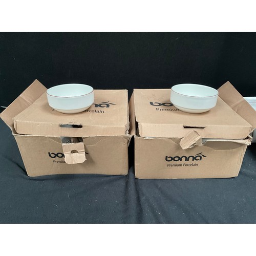 75 - 7 BOXES OF CATERING GLASS BOWLS (42) 2 BOXES OF CATERING CHINA SOUP BOWLS (24)