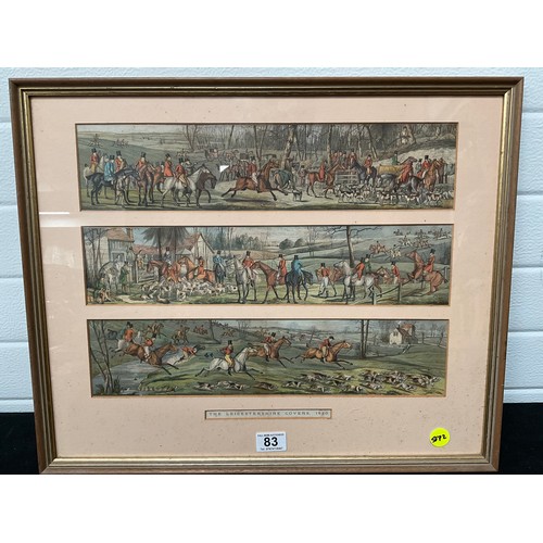 83 - VINTAGE FRAMED HUNTING SCENE PICTURE THE LEICESTERSHIRE COVERS 1820
19” x 23”