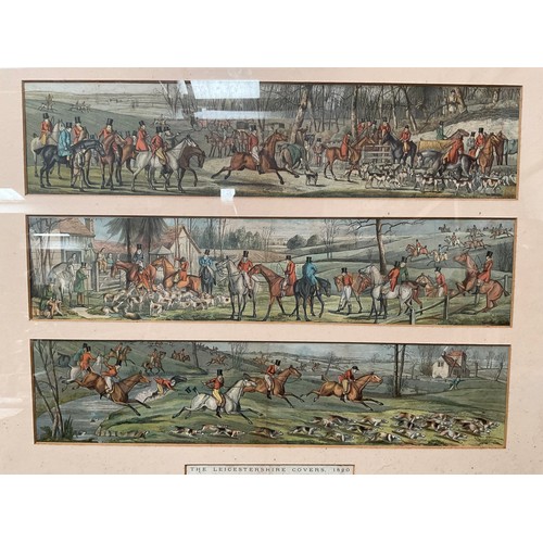 83 - VINTAGE FRAMED HUNTING SCENE PICTURE THE LEICESTERSHIRE COVERS 1820
19” x 23”