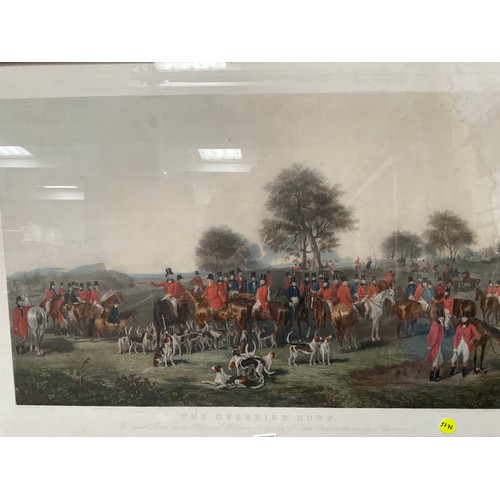 95 - BLACK AND GILT FRAMED HUNTING SCENE PICTURE 
(THE CHESHIRE HUNT) 38” x 27”