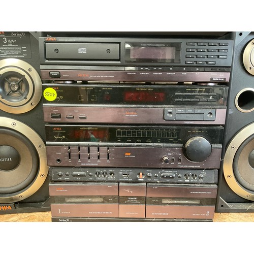 97 - AIWA STACKING STEREO SYSTEM AND SPEAKERS TO INCLUDE TWIN CASSETTE,AMPLIFIER,TUNER,COMPACT DISK PLAYE... 