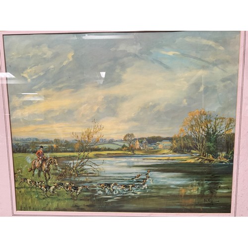 109 - FRAMED HUNTING SCENE PICTURE 27” x 21”